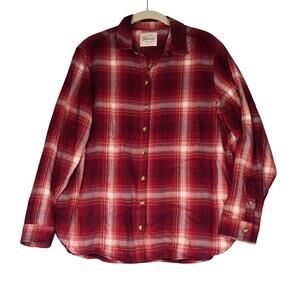 JACHS Girlfriend Shirt Womens Medium Red Plaid Flannel Pockets Classic Casual